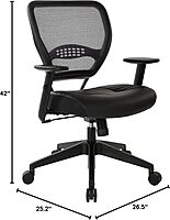 SPACE Seating Professional AirGrid Dark Back and Padded Black Eco Leather Seat, 2-to-1 Synchro Tilt Control, Adjustable Arms and Tilt Tension with Nylon Base Managers Chair
