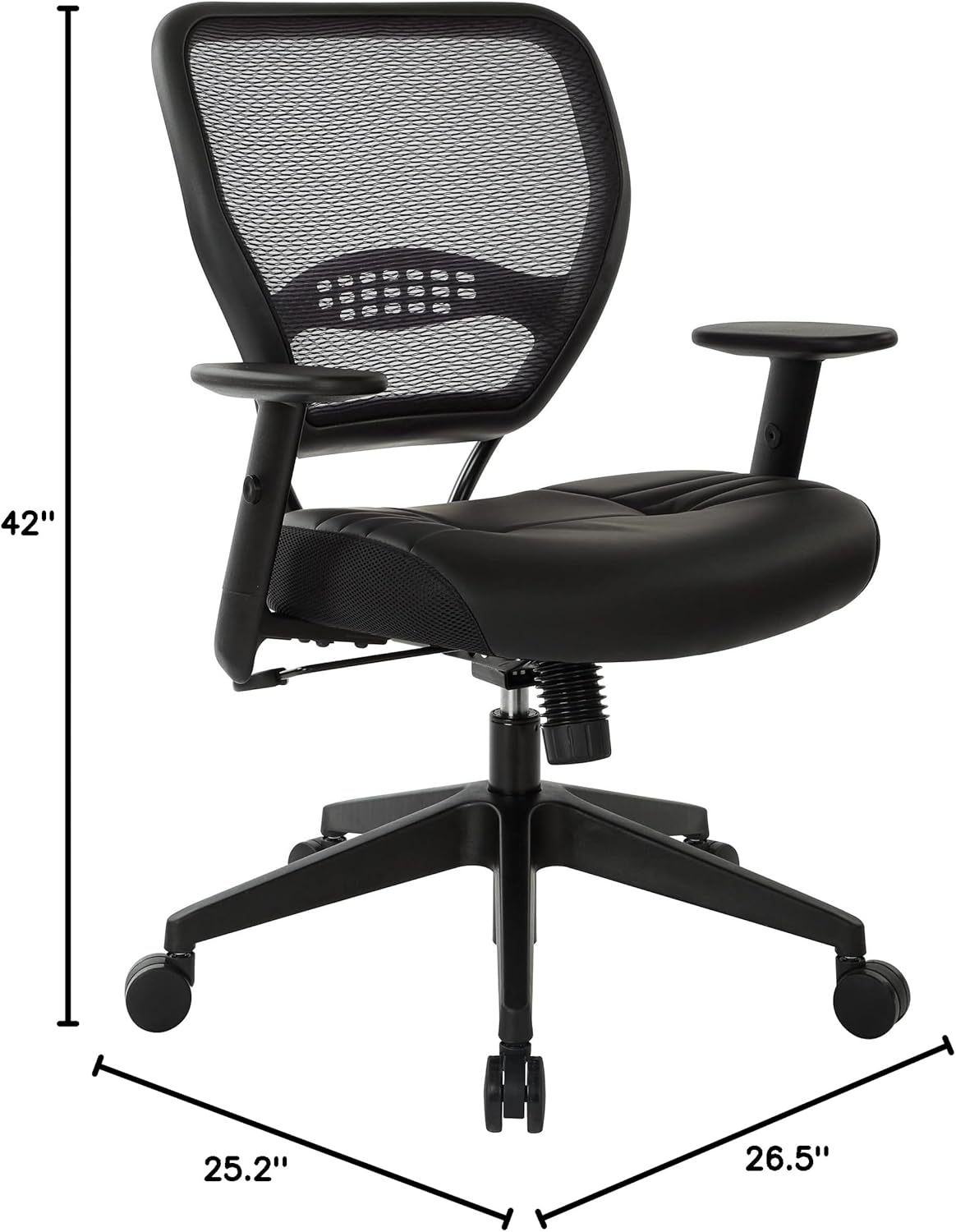 SPACE Seating Professional AirGrid Dark Back and Padded Black Eco Leather Seat, 2-to-1 Synchro Tilt Control