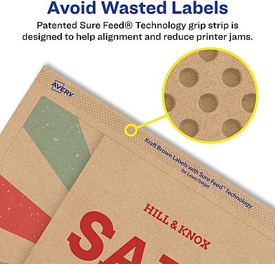 Avery Kraft Brown Rectangle Labels, Sure Feed Technology, 5" x 7", 30 Kraft Brown Labels, Laser/Inkjet Printable 30 labels