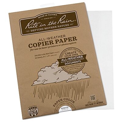 RITE IN THE RAIN Weatherproof Copier Paper, 8.5" x 11", 20# White
