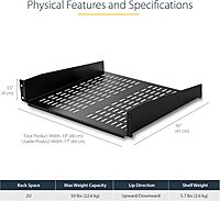 StarTech.com 2U Server Rack Shelf - Universal Vented Rack Mount Cantilever Tray for 19" Network Equipment Rack & Cabinet
