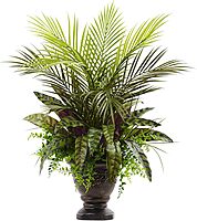 Nearly Natural Mixed Areca Palm, Fern & Peacock 27inH Artificial Plant With Planter, 27inH x 22inW x 21inD, Green