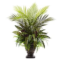 Nearly Natural Mixed Areca Palm, Fern & Peacock 27inH Artificial Plant With Planter, 27inH x 22inW x 21inD, Green