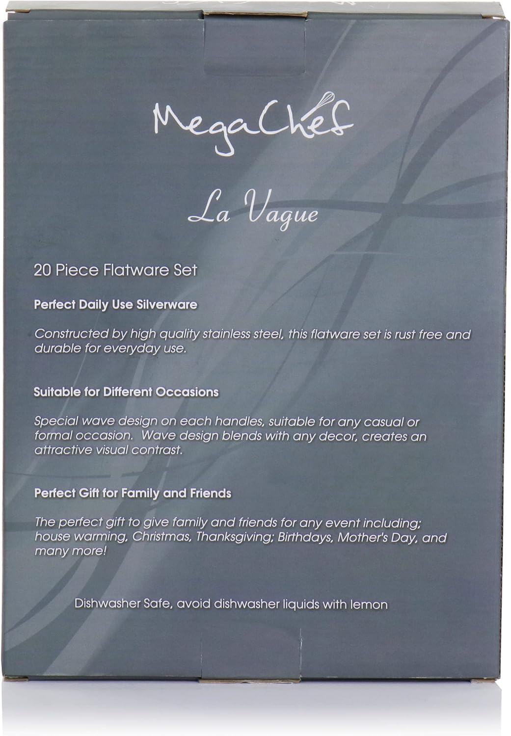 MegaChef La Vague 20 Piece Flatware Utensil Set, Stainless Steel Silverware Metal Service for 4 in Matte Gold
