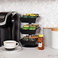 Mind Reader Tea Bag Carousel, 3-Tier 12-Compartment Countertop Organizer, 6.75" L x 6.75" W x 11.5" H, Black