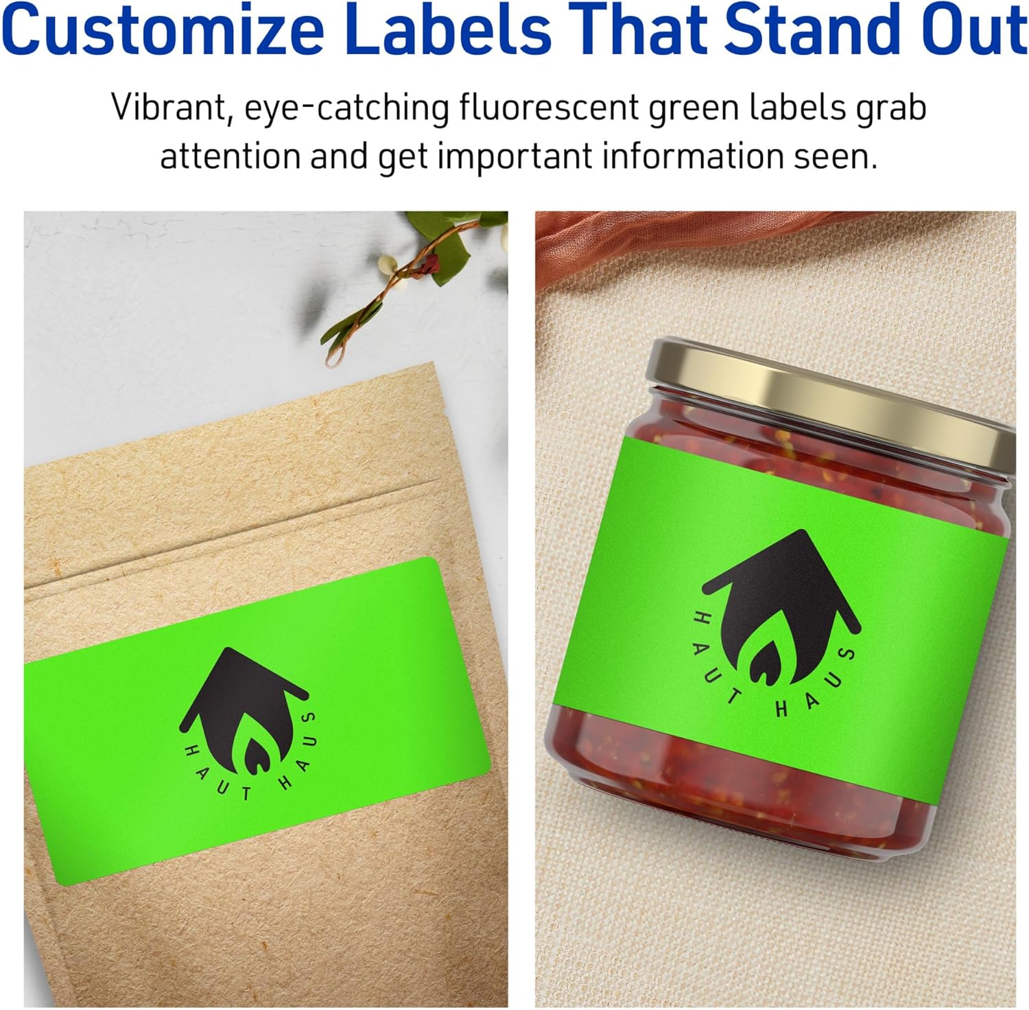 Avery Printable Neon Green Rectangle Labels, Sure Feed Technology, 2.5 x 4