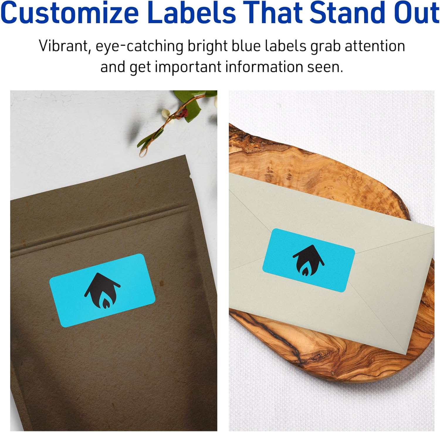 Avery Printable Rectangle Labels, Sure Feed Technology, 5/8" x 3", Bright Blue