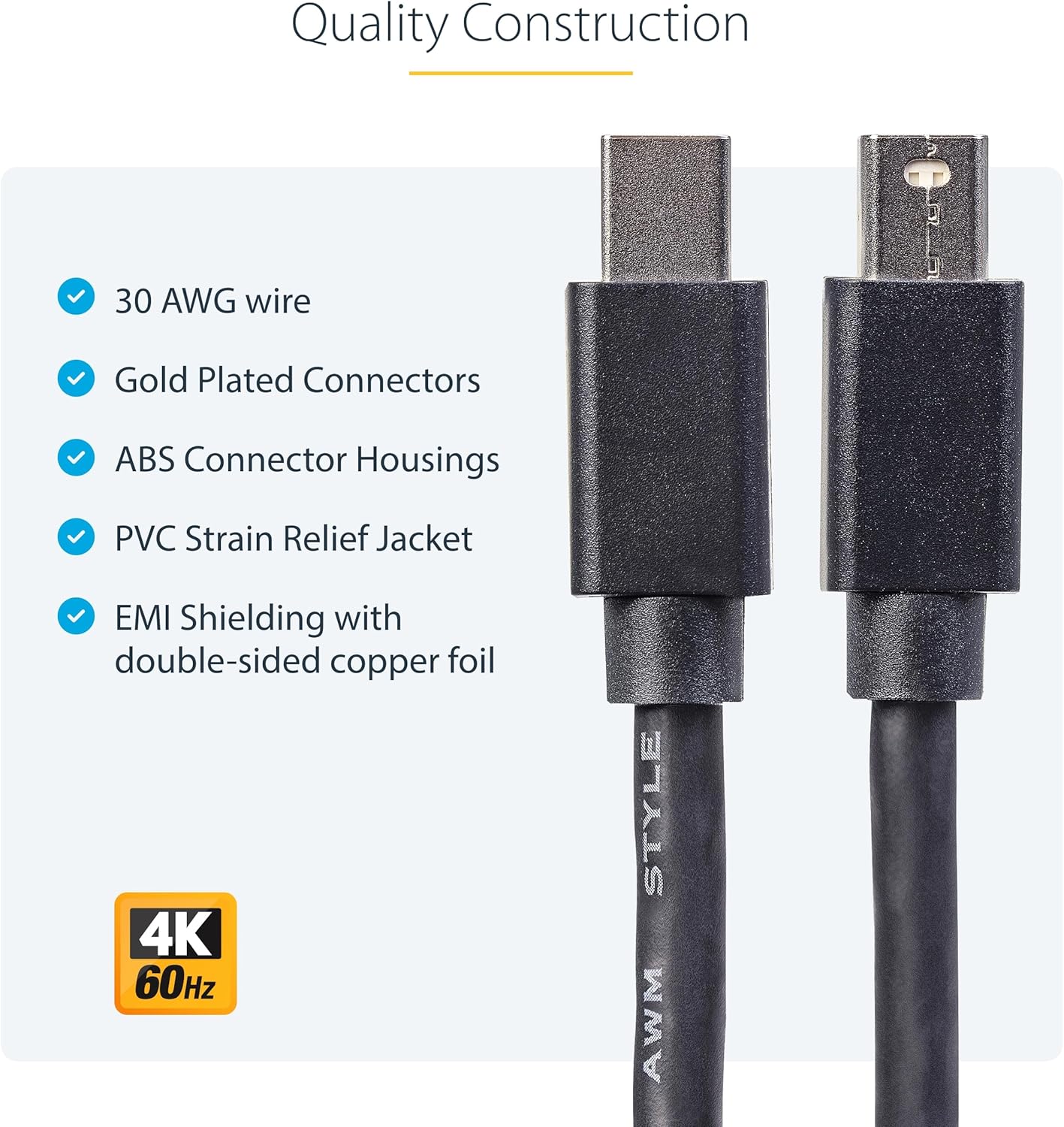 StarTech.com Mini DisplayPort 1.2 Cable M/M, 4K UHD (Not Thunderbolt)