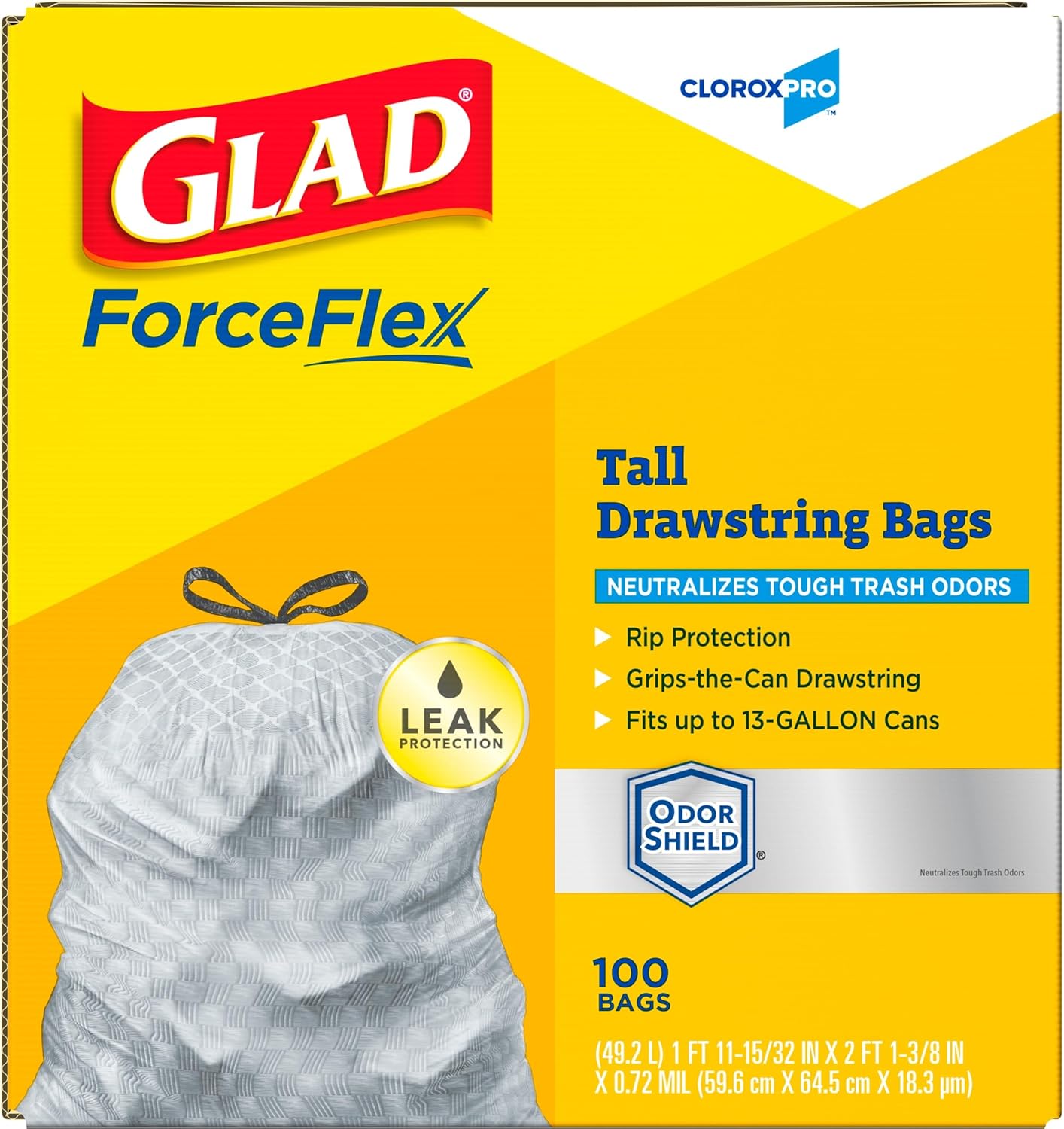 Glad Trash Bags, ForceFlex Tall Kitchen Drawstring Garbage Bags, Clorox 13 Gallon Trash Bags for Tall Trash Can