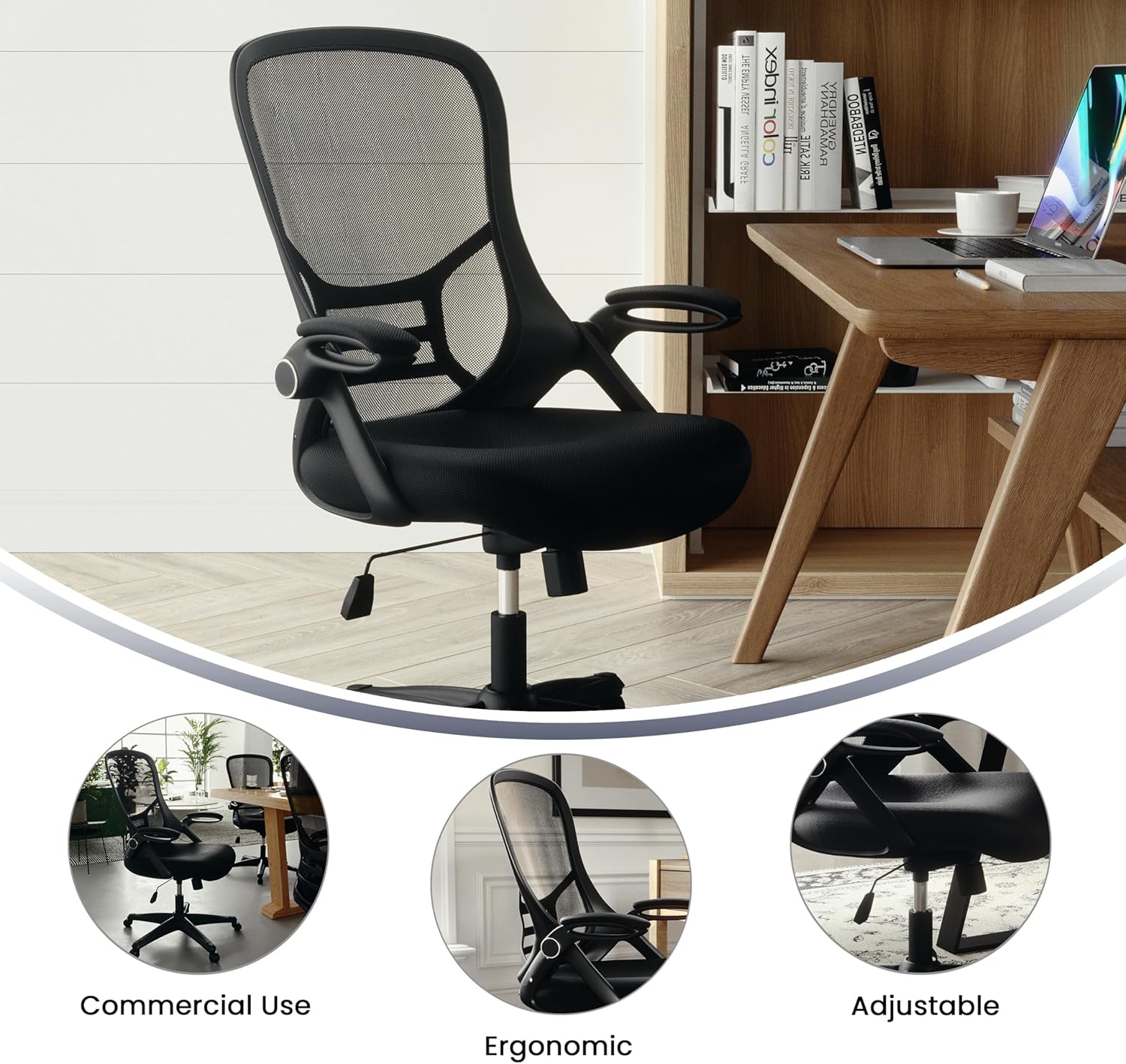 Flash Furniture Porter High-Back Mesh Ergonomic Swivel Office Chair with Adjustable Lumbar Support and Flip-Up Armrests