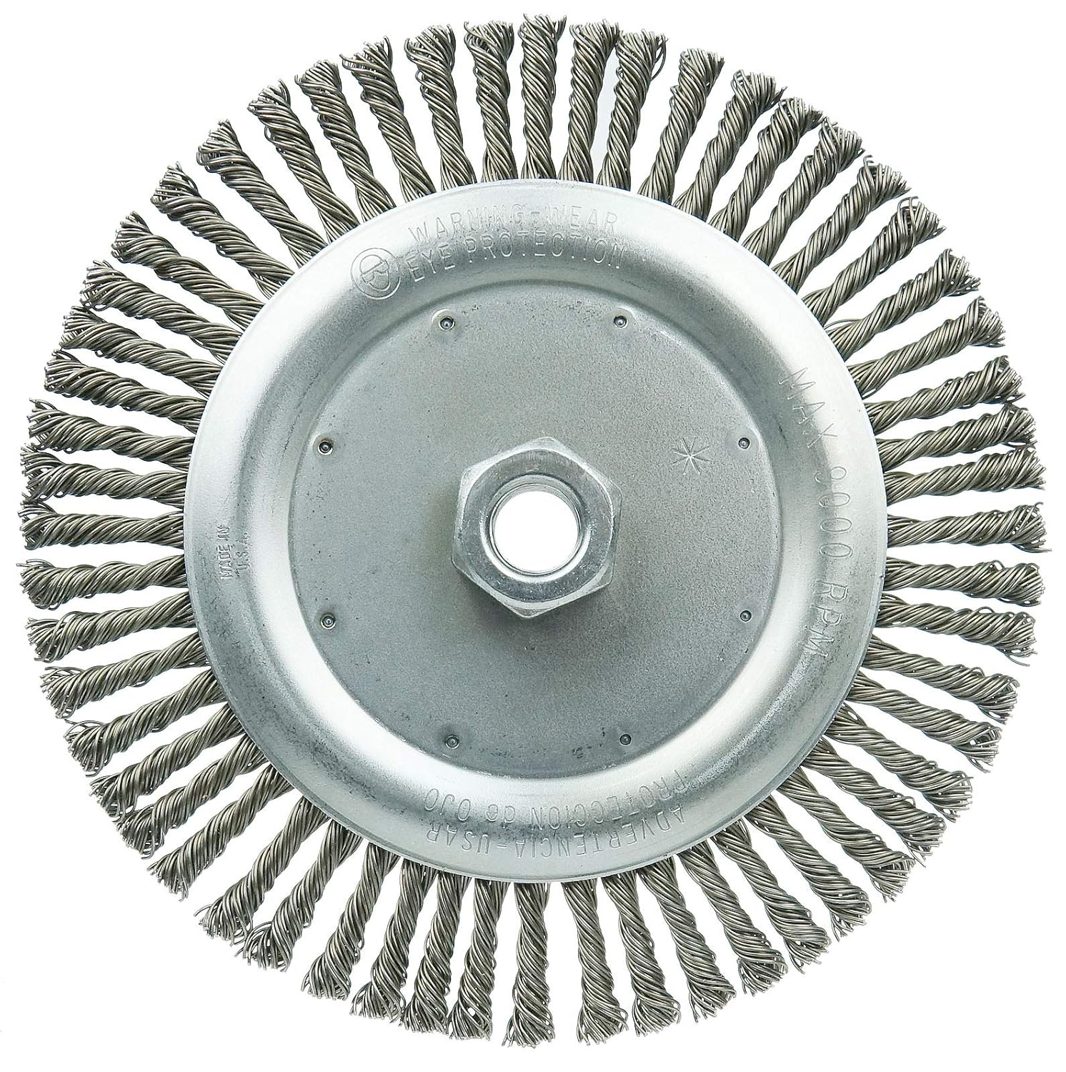 Weiler 36297 Wolverine 7" Knot Wire Wheel, Stringer Bead Twist, 0.020" Steel Fill, 5/8"-11 UNC Nut
