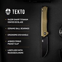 F1 Alpha Folding Pocket Knife - Modified Straight Back Blade, Titanium Coated D2 Steel - Black Titanium Accents