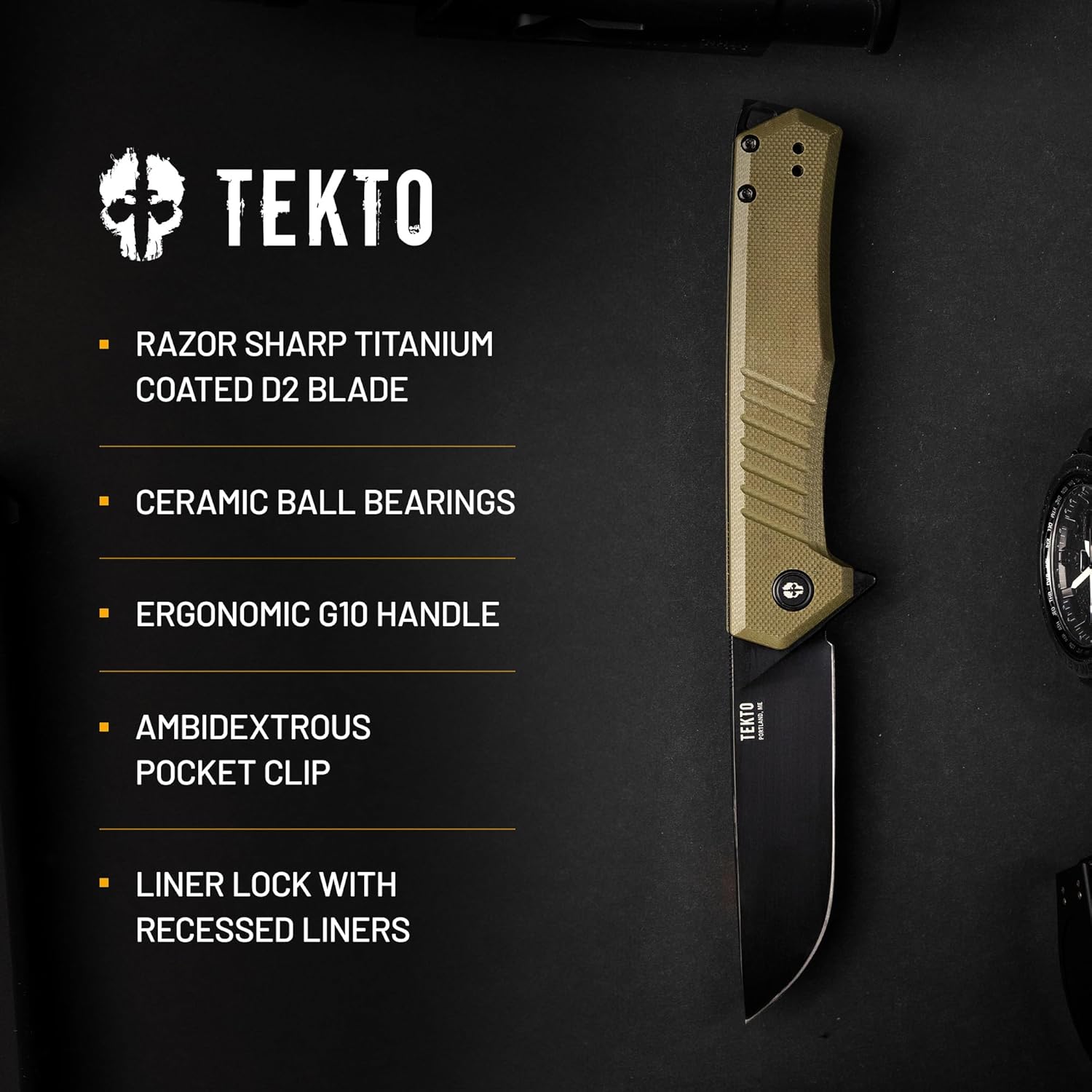 F1 Alpha Folding Pocket Knife - Modified Straight Back Blade, Titanium Coated D2 Steel - Black Titanium Accents