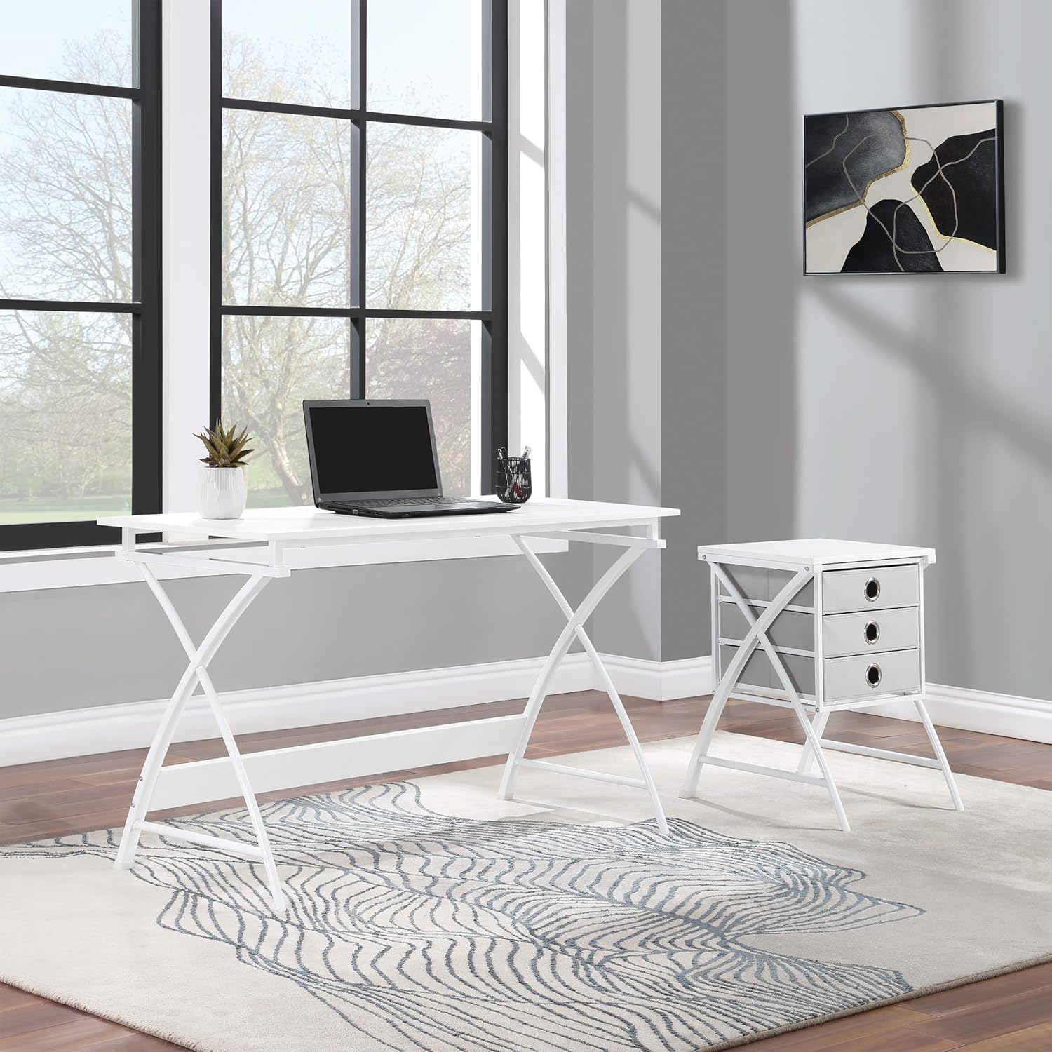 OSP Home Furnishings Olympic Utility Home Office Desk with Nesting 3-Drawer Storage Stand