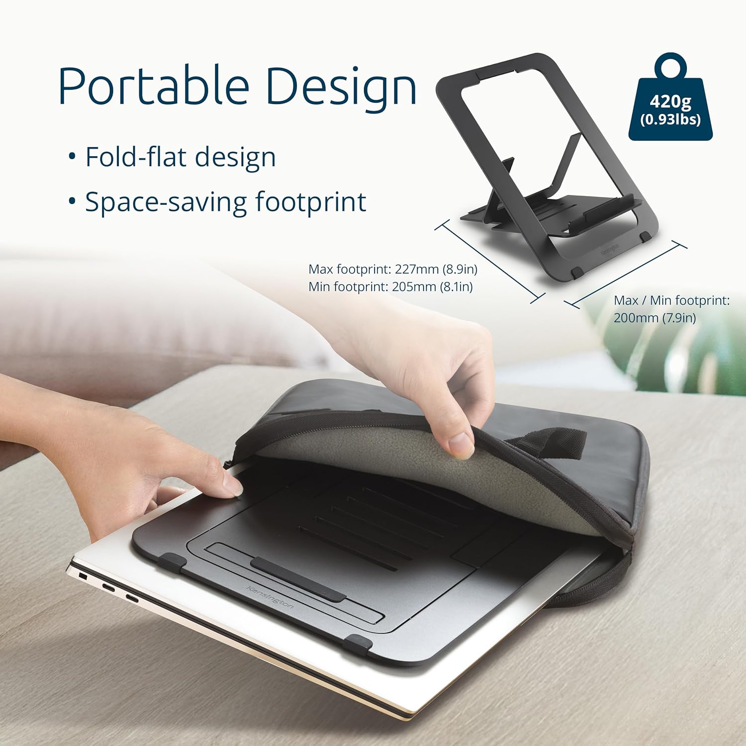 Kensington Adjustable Aluminum Laptop Stand for Desk, Ultra-Slim Lightweight Foldable Portable Notebook Holder