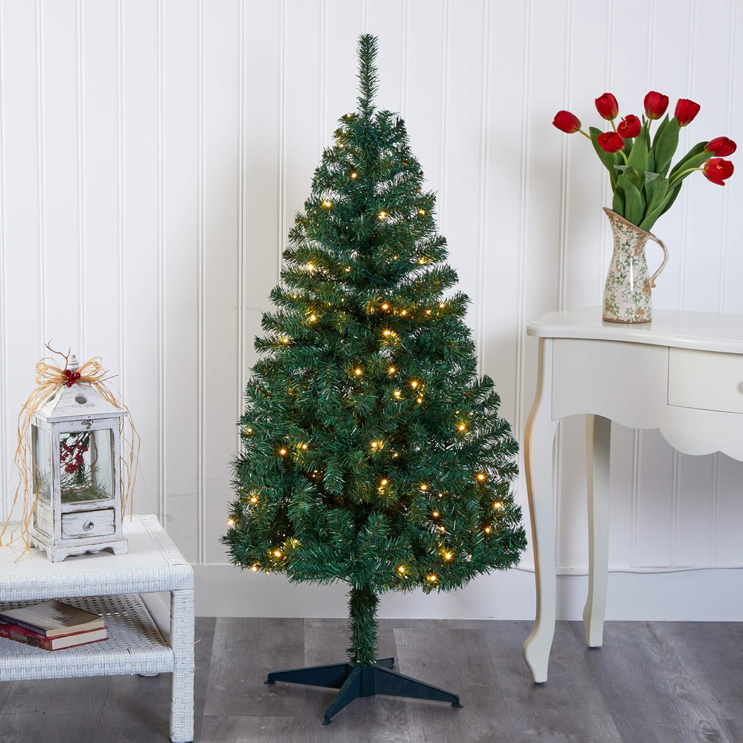 Nearly Natural 4ft. Northern Tip Pine Artificial Christmas Tree with 100 Clear LED Lights