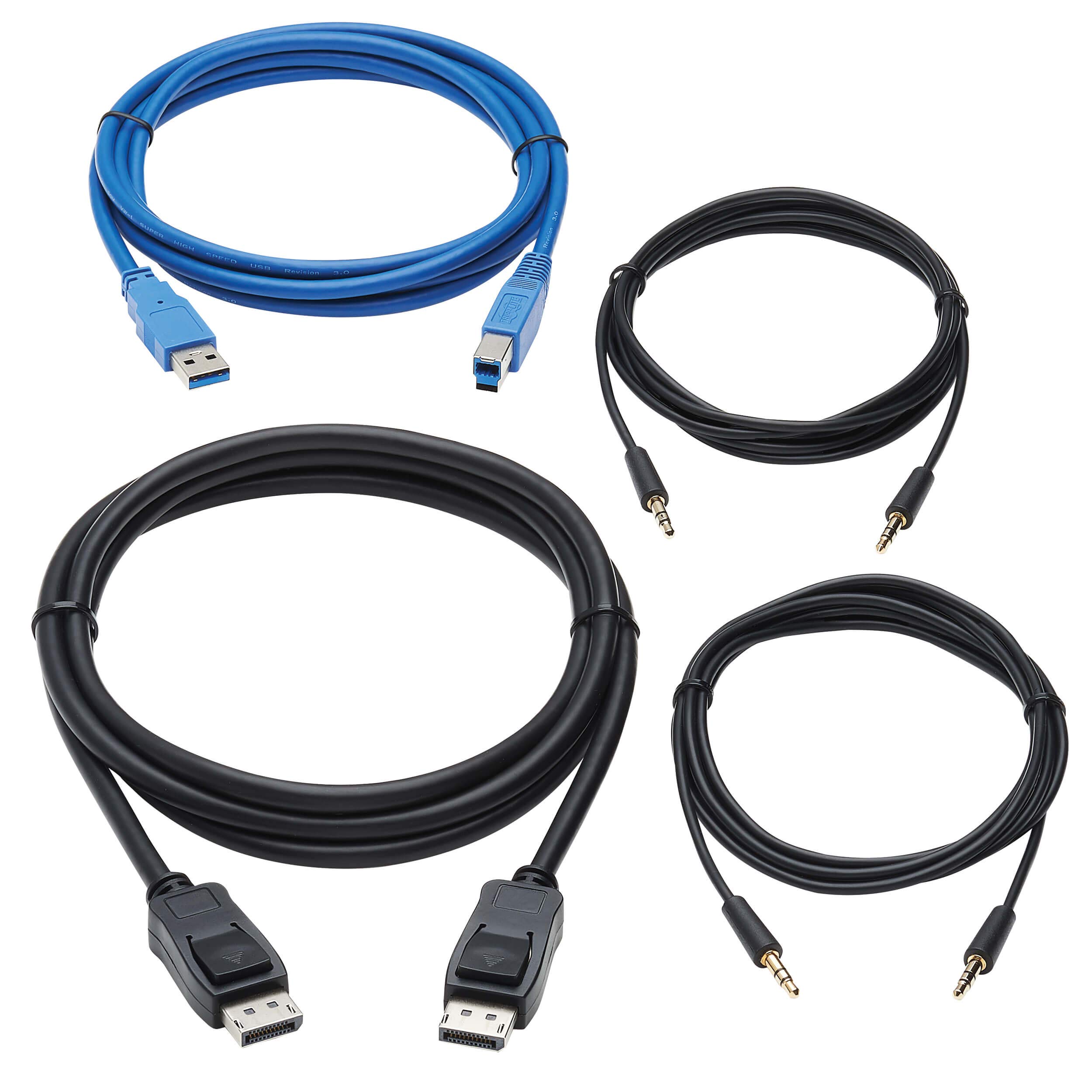 Tripp Lite DisplayPort KVM Cable Kit, 4K DP, USB 3.2, 3.5 mm Audio Jack, 4 in 1 KVM Cable Set (M/M), 6 ft. (P785-DPKIT06)