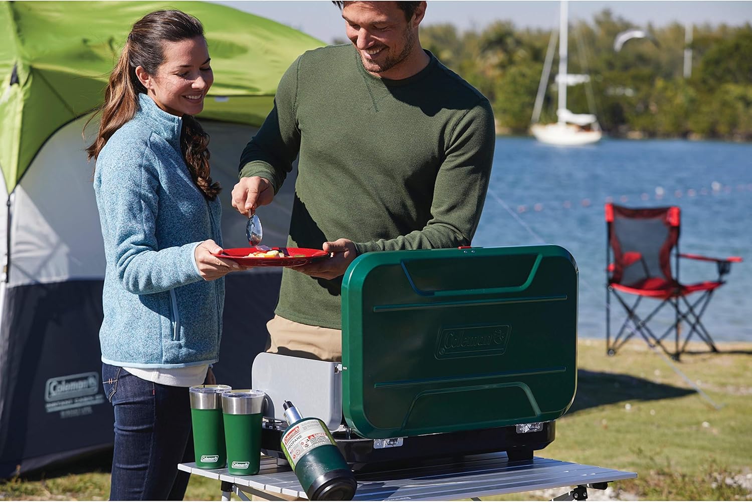 Coleman 24-Piece Enamel Dinnerware Set for Outdoor Dining, Dishwasher Safe, Full Dinnerware & Flatware Set for 4 People