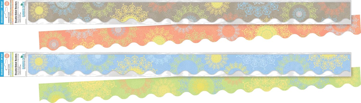 Barker Creek Double-Sided Scalloped Border Set of 2, Celebrate Mindfulness, Mixed-Design, 39' Each of 2 Designs