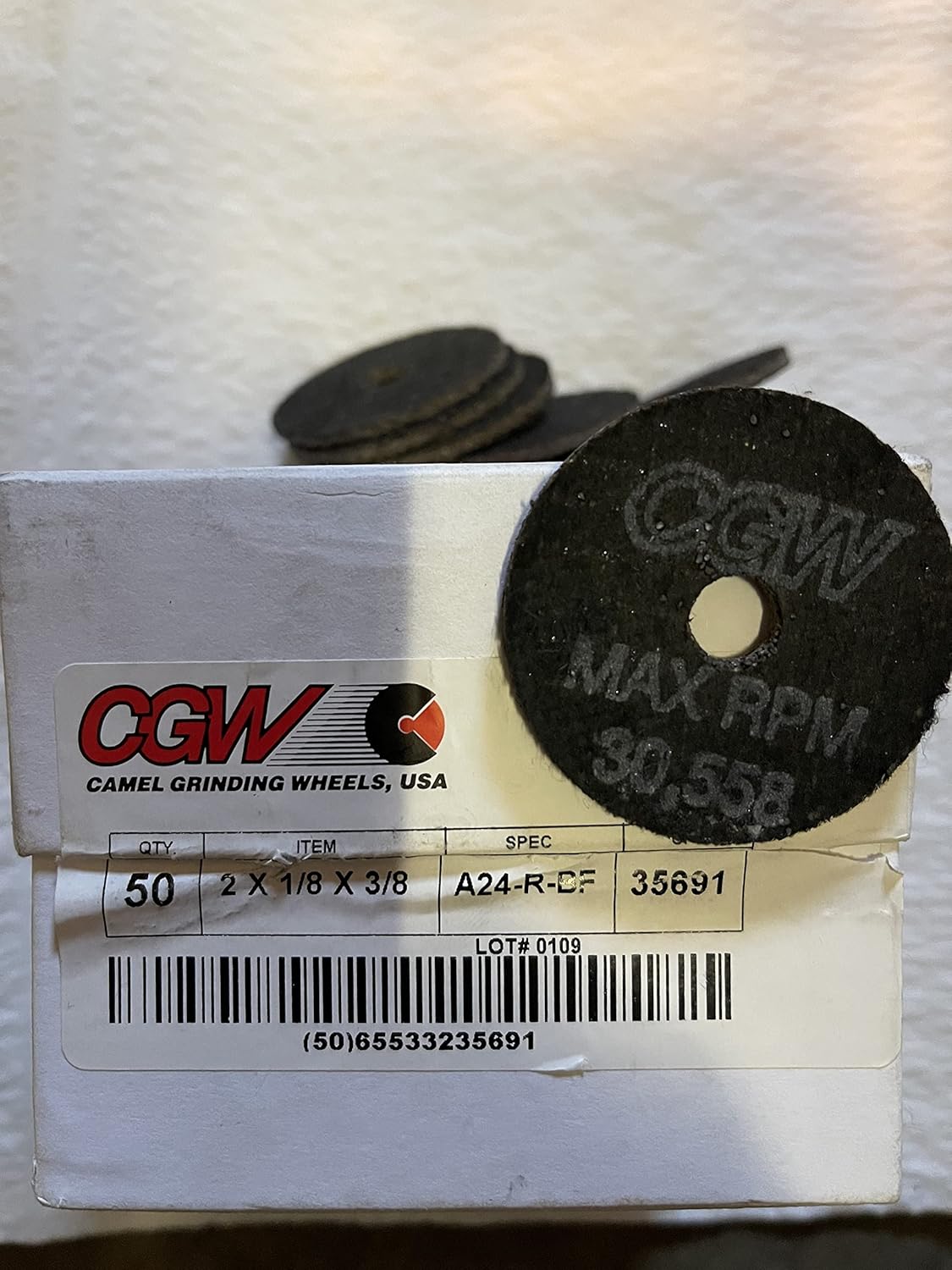 Cut-Off Wheel: Type 1, 2" Dia, 1/8" Thick, 3/8" Hole, Aluminum Oxide