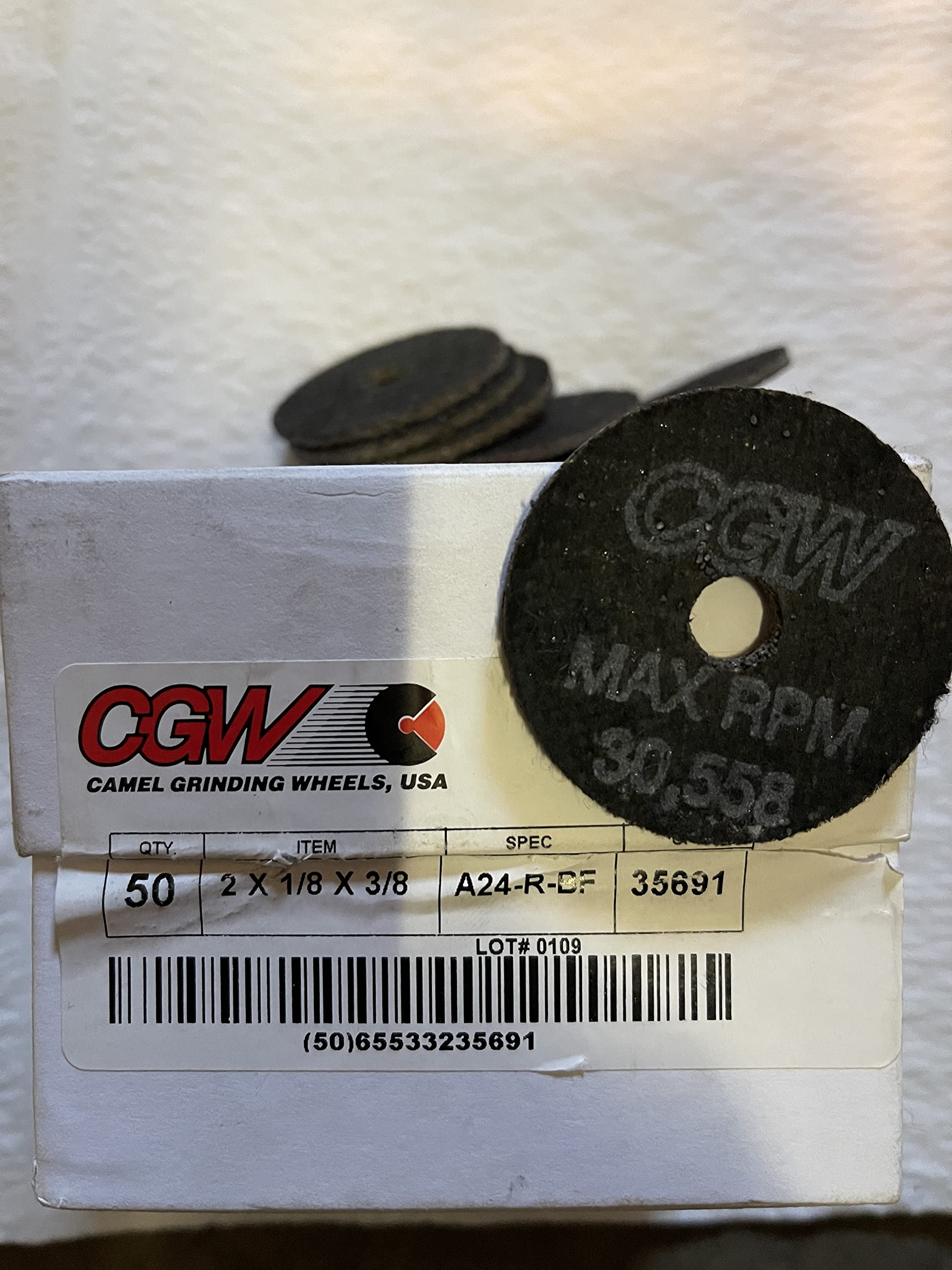 Cut-Off Wheel: Type 1, 2" Dia, 1/8" Thick, 3/8" Hole, Aluminum Oxide