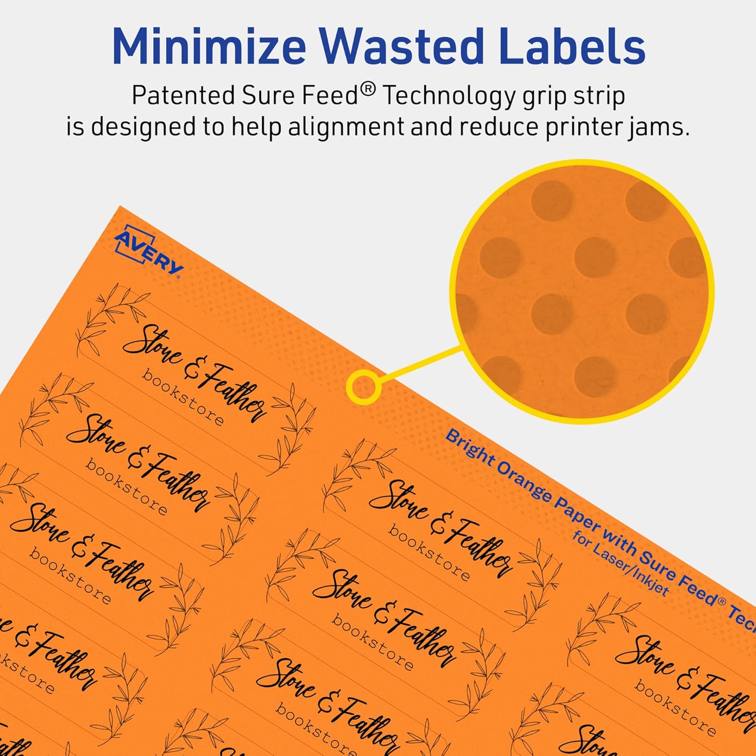 Avery Print-To-The-Edge Labels With Sure Feed Technology And Easy Peel, 94216 Rectangle 3/4in x 2-1/4in Matte Bright Orange