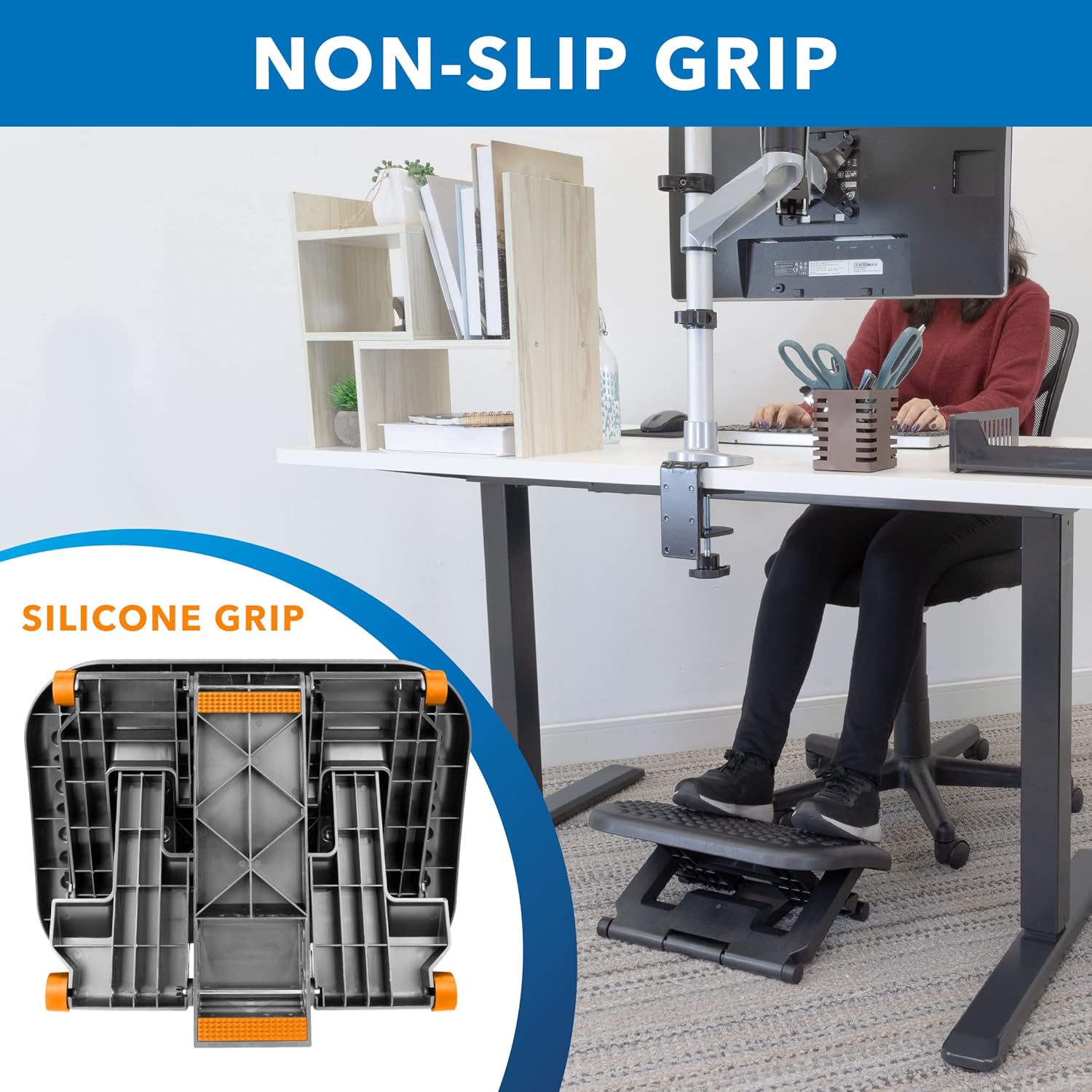 Mount-It! Ergonomic Under Desk Footrest with 3 Height Levels |Height Adjustable Tilting Foot Stool | Home Office Footrest