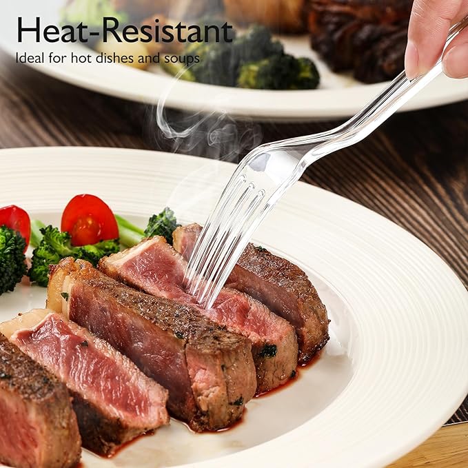 VITEVER Heavy Duty Clear Plastic Forks, BPA-Free, Heat Resistant, BX/100EA