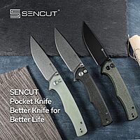 SENCUT Crowley Pocket Knife Button Lock Folding Knife for EDC, Natural G10 Handle Stonewashed D2 Blade Foldable Knife with Clip, Everyday Carry Knife for Men Women, Indoor Outdoor Gift S21012-1