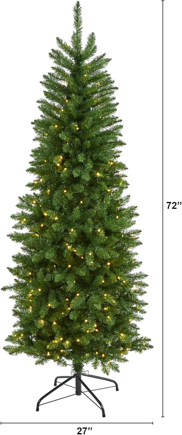 Nearly Natural 6ft. Slim Green Mountain Pine Artificial Christmas Tree with 250 Clear LED Lights 6ft Green
