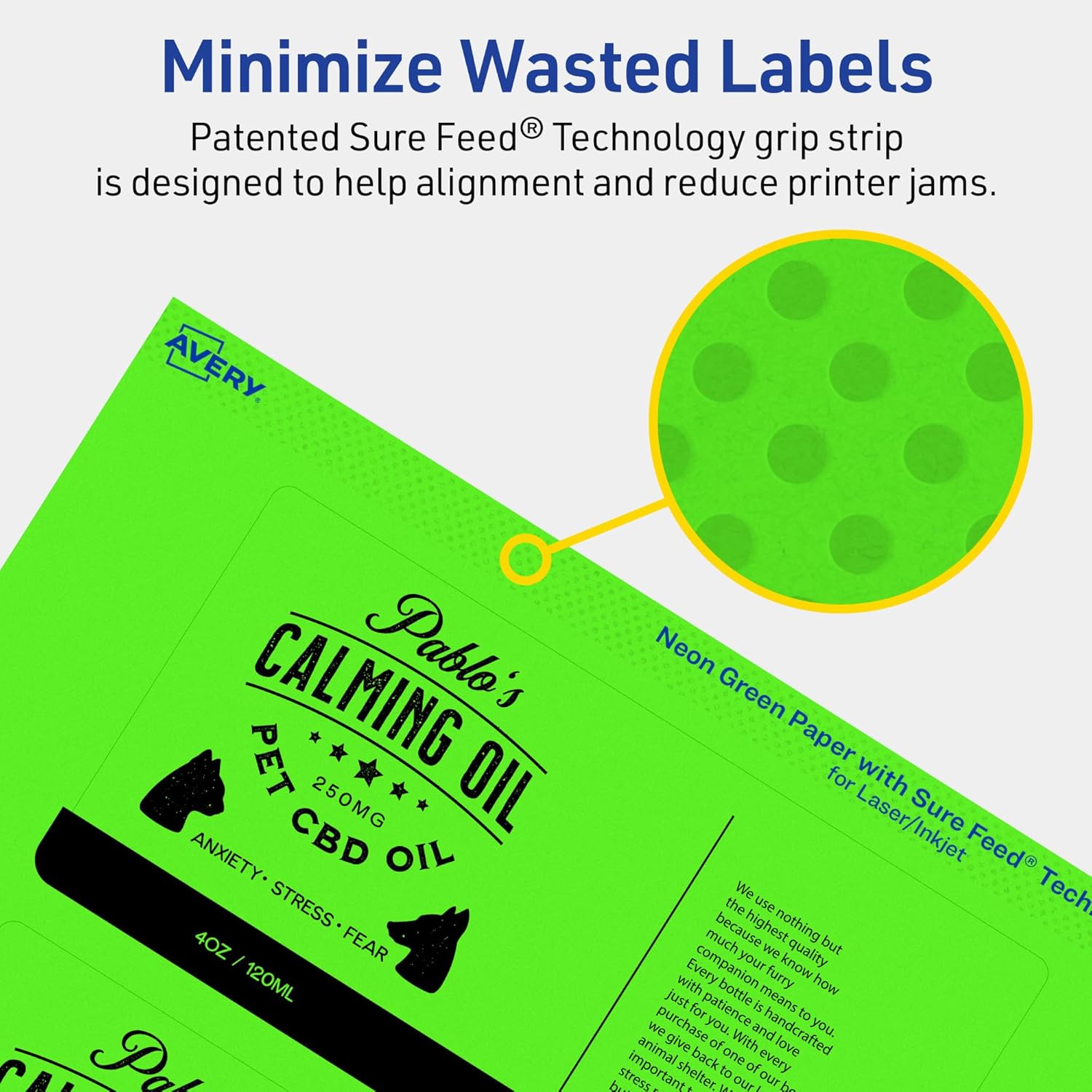 Avery Printable Rectangle Labels, Sure Feed Technology, 3" x 6", Neon Green Labels, Print-to-The-Edge