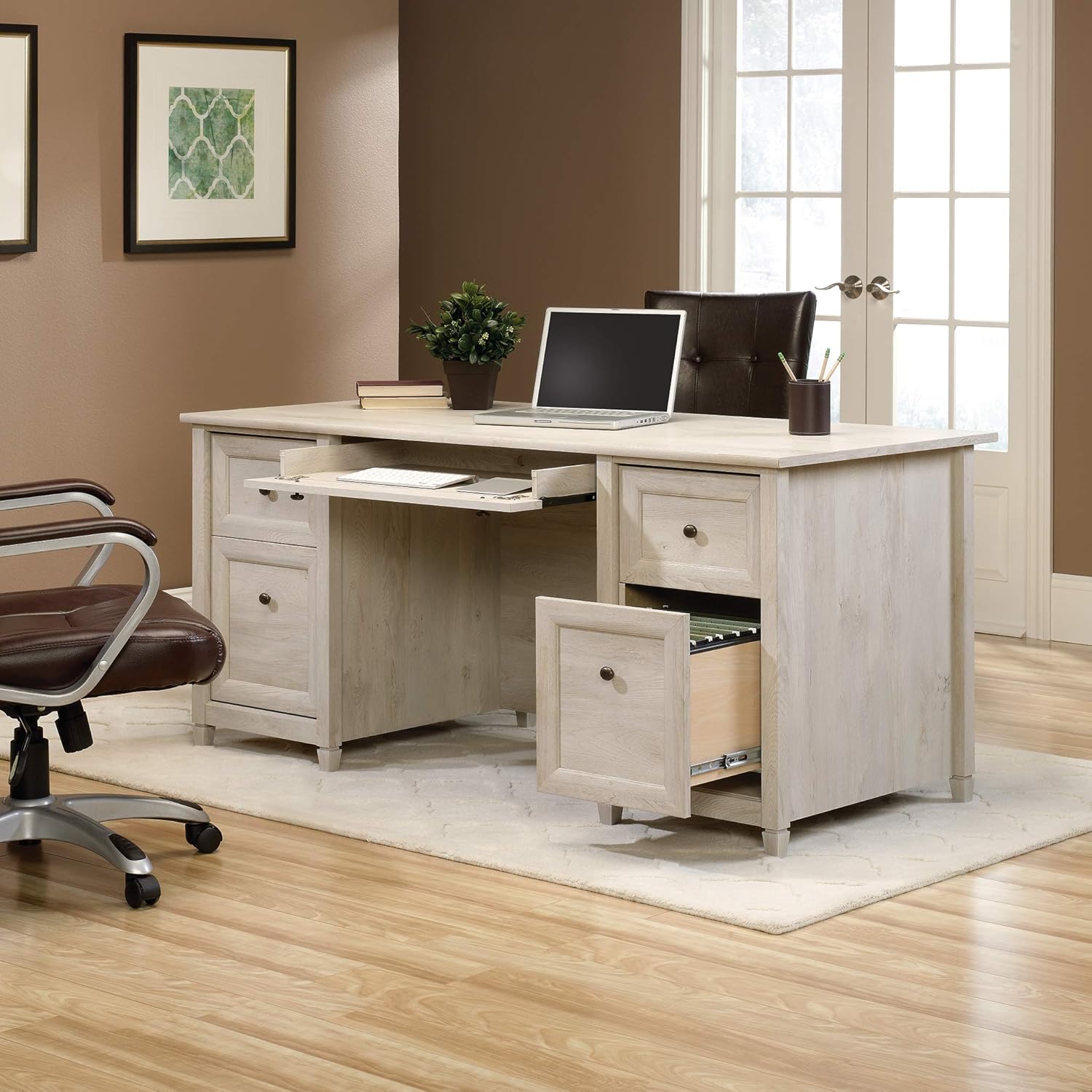 SAUDER Edge Water Executive Desk with File Drawers