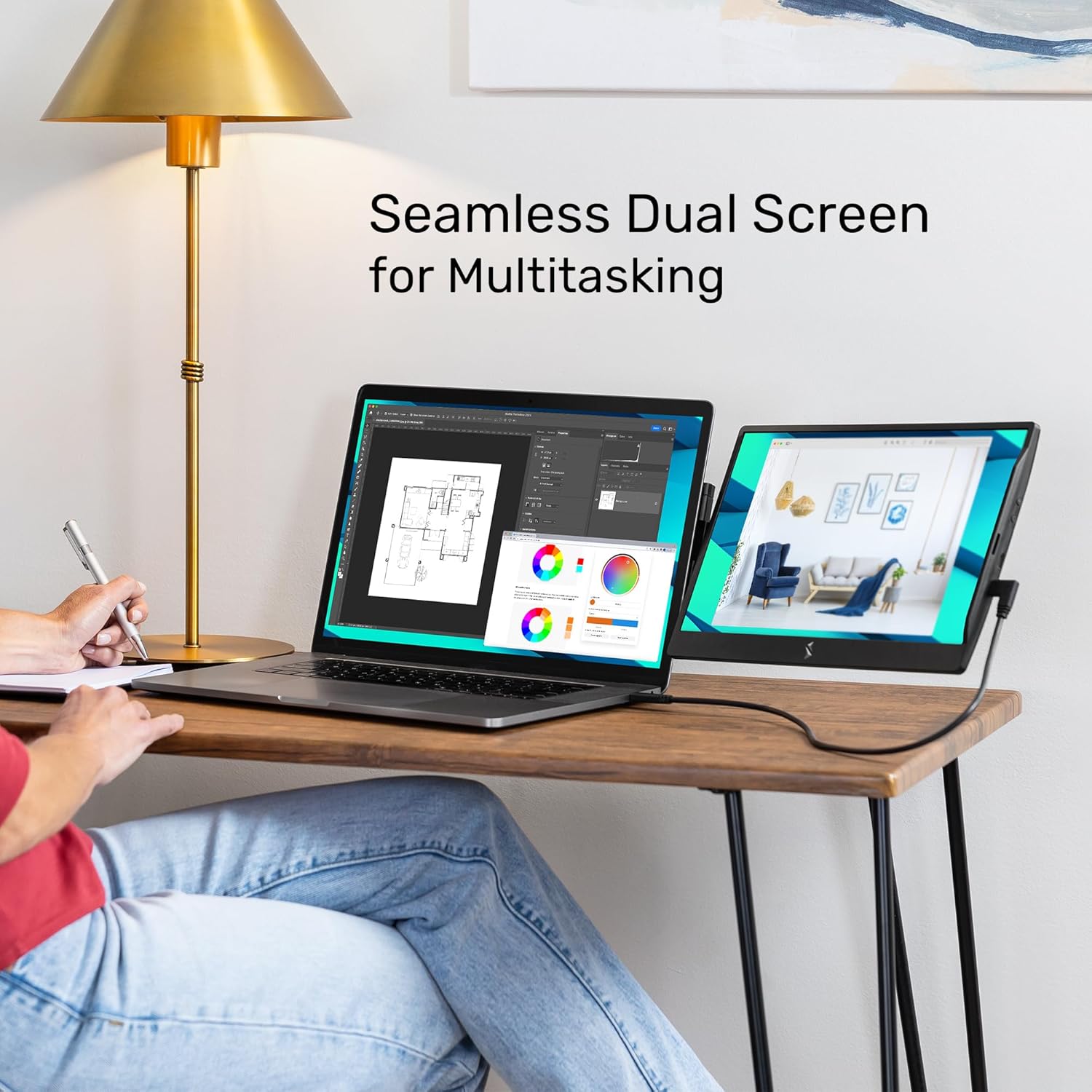 SideTrak Swivel 14" Attachable Portable Monitor Extender, FHD TFT Laptop Dual Screen with Kickstand + Unique Swivel Hinge