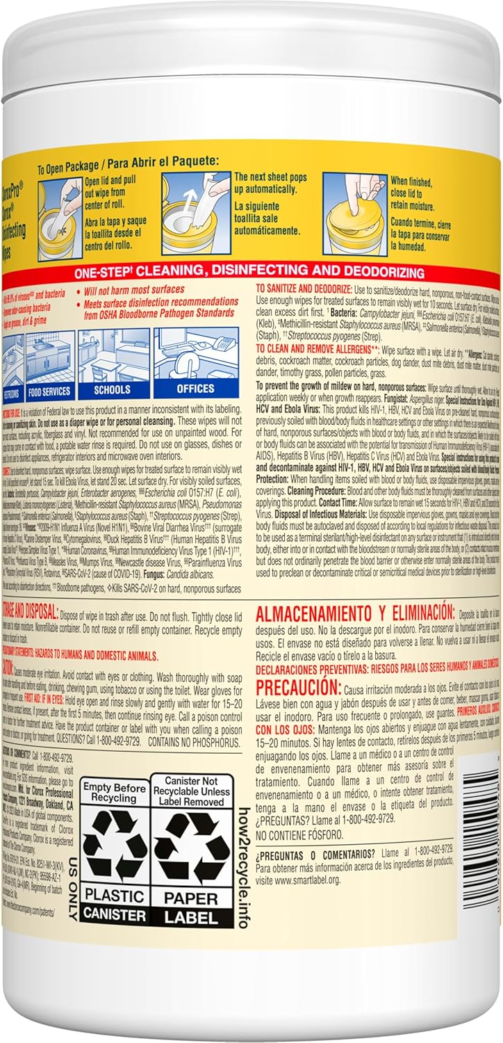 CloroxPro Clorox Disinfecting Wipes, Lemon Fresh, 75 Count (Package May Vary) 75 Count (Pack of 1)