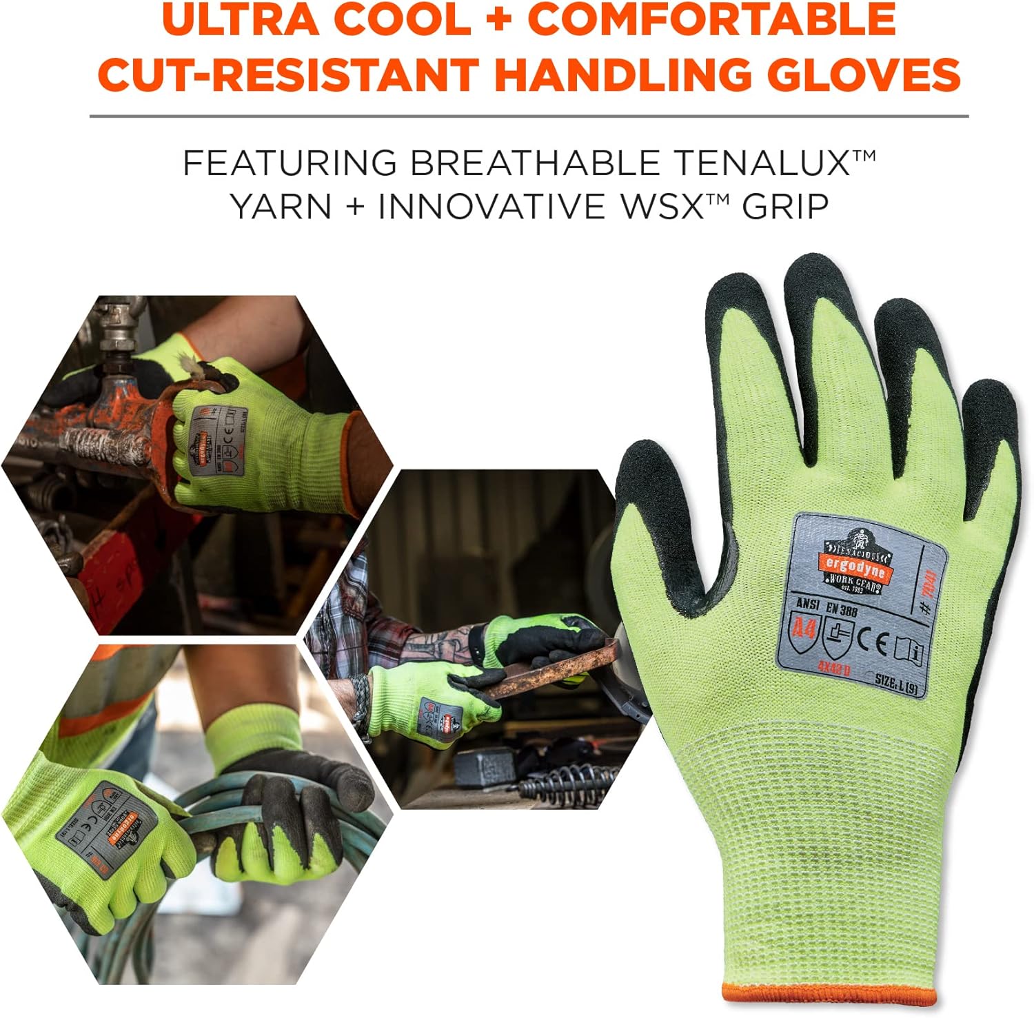 ERGODYNE ProFlex 7041 Hi-Vis Nitrile Coated Cut Resistant Gloves