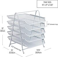 Mind Reader 5-Tier Paper Tray, Desktop Organizer, File Storage, Office, Metal Mesh, 11.75" L x 14" W x 14.5" H, White