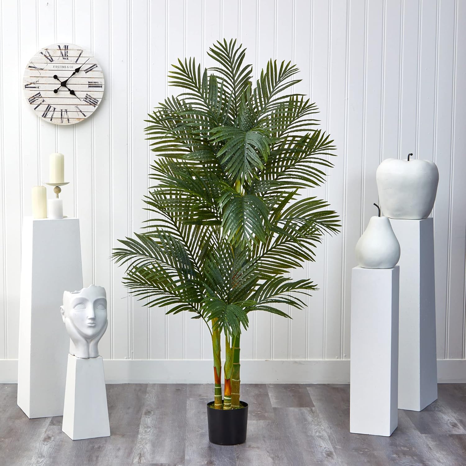 Nearly Natural Golden Cane Palm 72inH Artificial Plant With Planter, 72inH x 32inW x 32inD, Green/Black