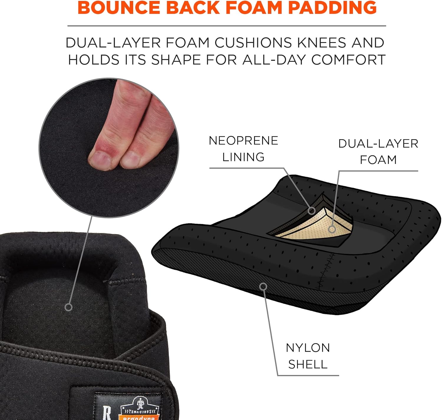 Ergodyne ProFlex 350 Protective Slip-Resistant Knee Pads, Gel Foam Padded Technology, Adjustable Straps, Black, 18350
