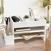 Elegant Designs Home Office Wood Tiered Desk Organizer with Storage Cubbies and Letter Tray