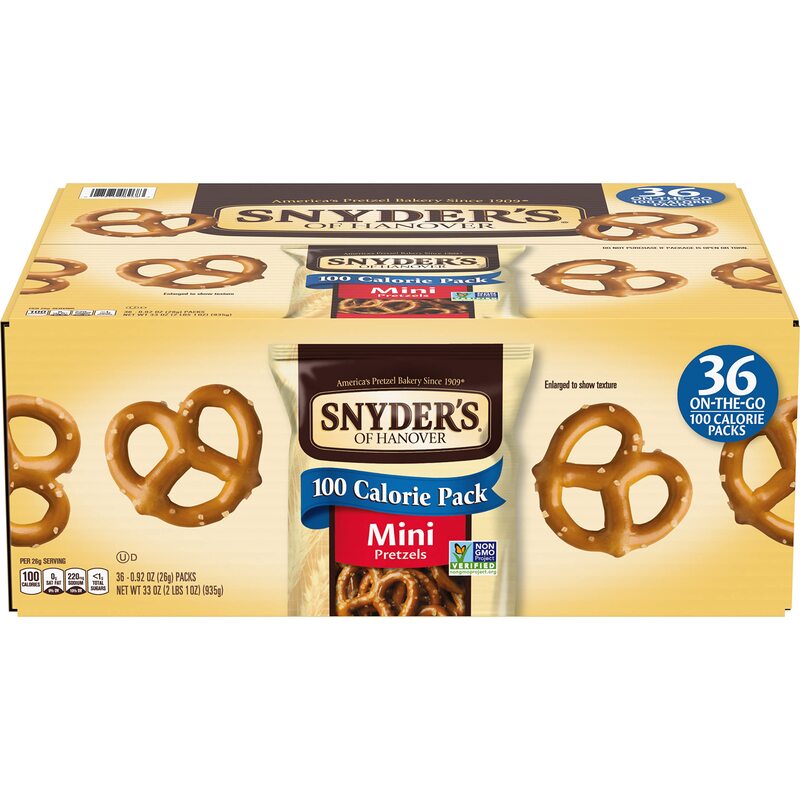 Snyder's of Hanover Mini Pretzels, 100 Calorie Individual Packs, 36 Ct 100 Calorie Minis Pack 0.92 Ounce (Pack of 36)