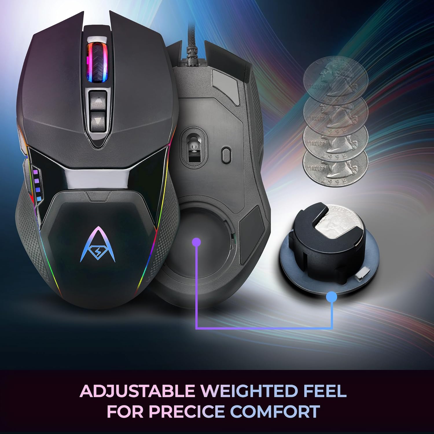 iMouse X5 USB RGB Illuminated Gaming Mouse – 7 Buttons, Adjustable Weight, 6 Level DPI Switch up to 6400, Optical Sensor