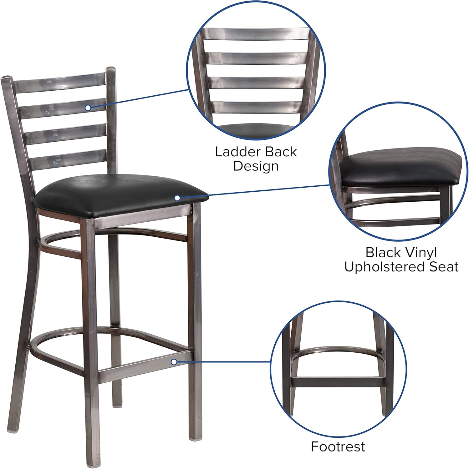 Flash Furniture HERCULES Series Clear Coated Ladder Back Metal Restaurant Barstool
