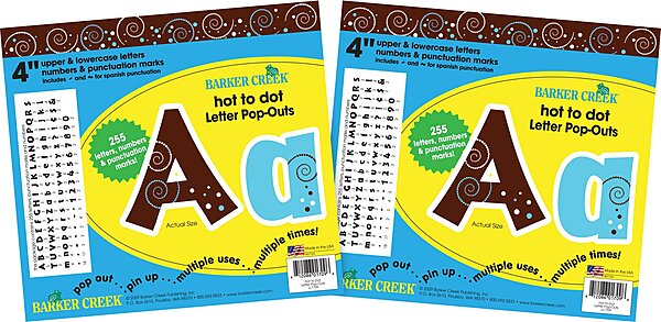 Barker Creek 4" Letter Pop-Outs 2-Pack, Hot to Dot, Jazz Up Your Bulletin Boards with These Colorful Letters, 510 Upper and Lowercase Letters, Numbers & Punctuation Marks, 4" (3633)