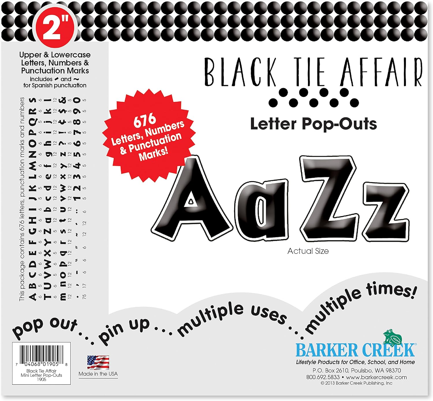 BARKER CREEK Letter Pop-Outs, 2" Die-Cut Cardstock Letters, Set of 676
