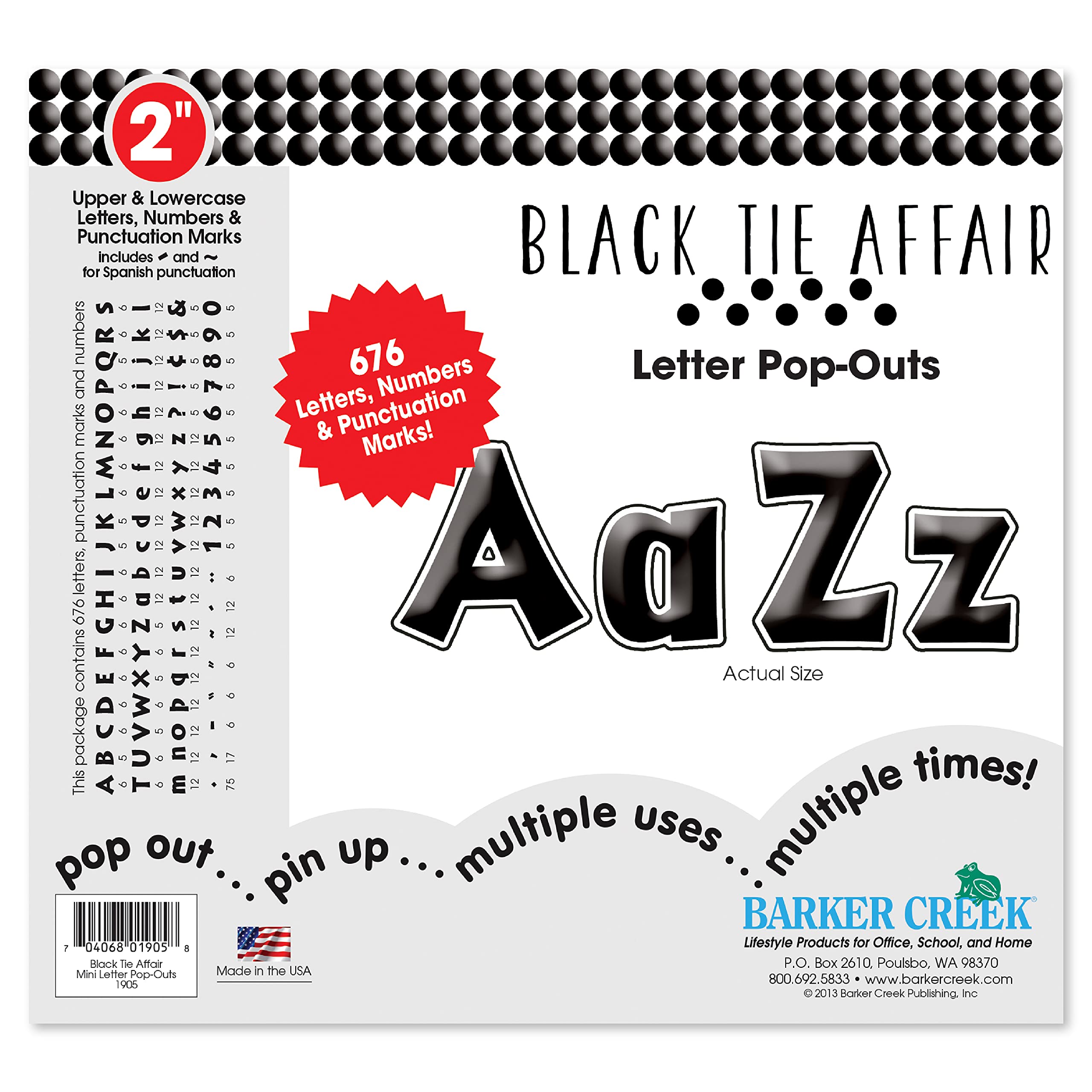 BARKER CREEK Letter Pop-Outs, 2" Die-Cut Cardstock Letters, Set of 676