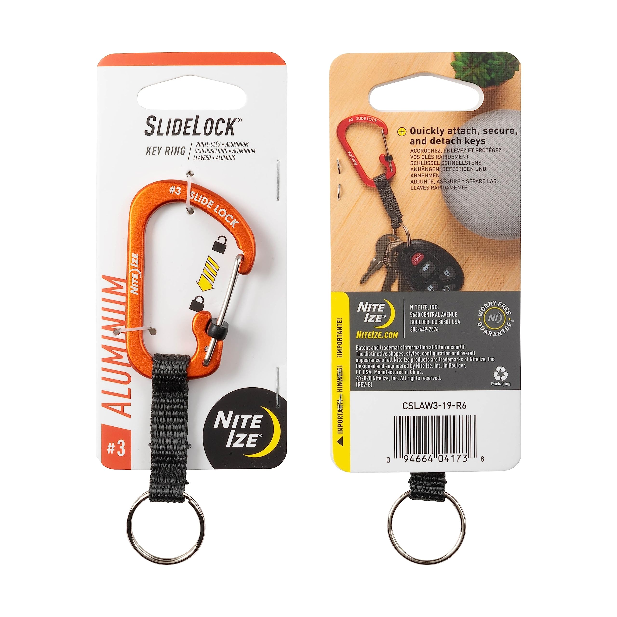 Nite Ize SlideLock Key Ring, Locking Carabiner Key Chain with Webbing
