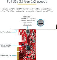 StarTech.com 1-Port USB 3.2 Gen 2x2 PCIe Card, USB-C 20Gbps PCI Express 3.0 x4 Adapter, Data Only, Windows/macOS/Linux, TAA