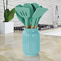 MegaChef 9-Piece Silicone and Wood Utensil Set with Ceramic Holder
