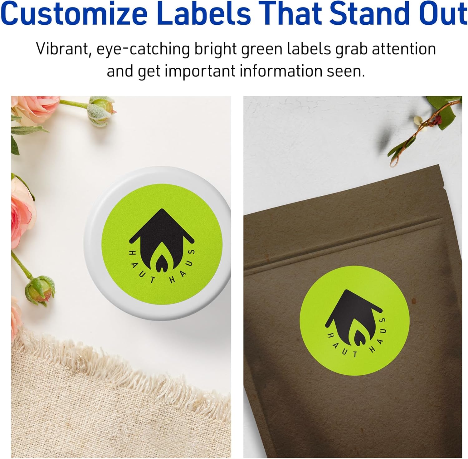 Avery Printable Round Labels, Sure Feed Technology, 3" Diameter, Bright Green, Print-to-The-Edge, Laser/Inkjet Printable
