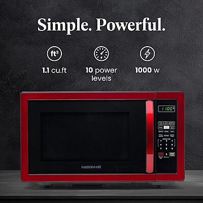 Farberware Countertop Microwave Oven 1000 Watts with LED Lighting & Child Lock